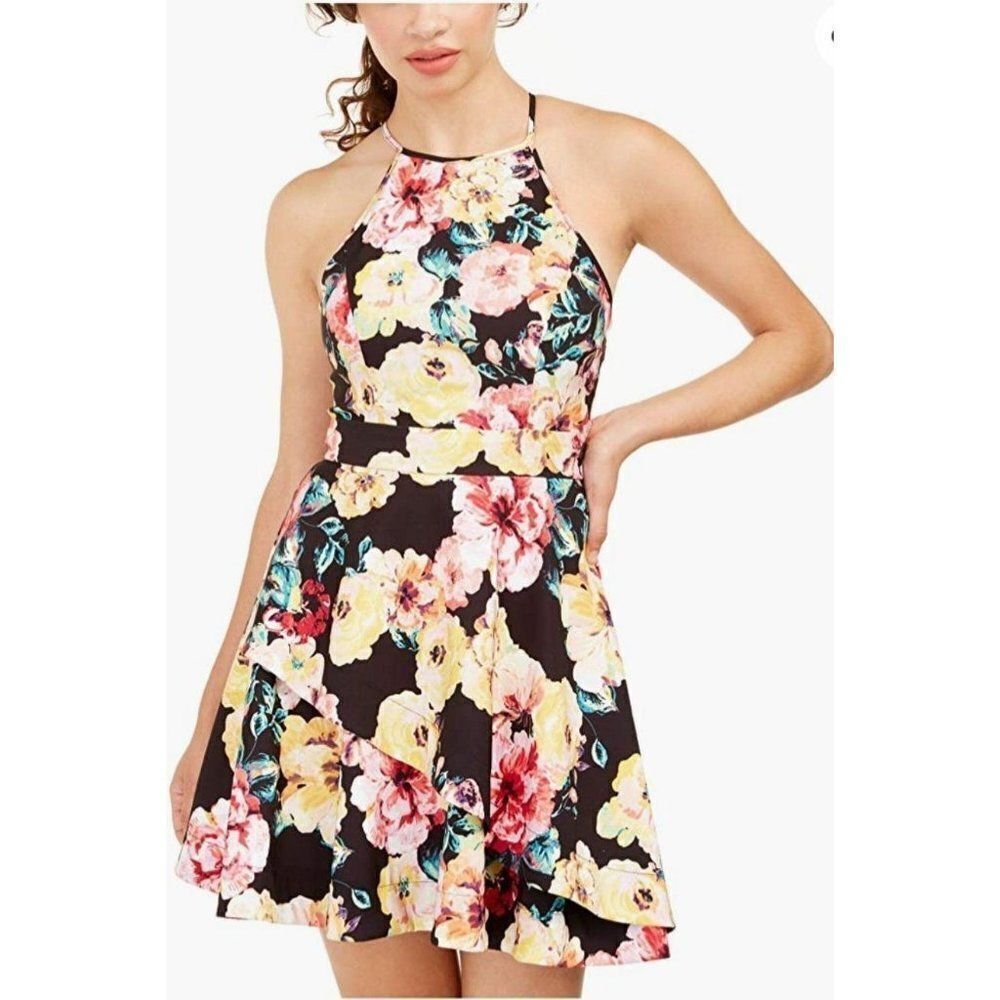 Speechless Floral Halter Short Fit + Flare Dress